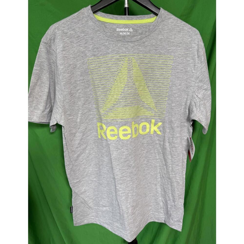 Reebok Gray w/Neon Yellow Logo Graphic Tee T Shirt Short Sleeve Men's M NEW NWT!
